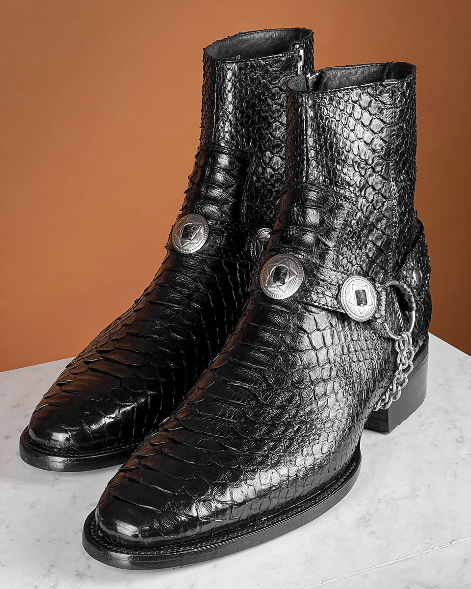 alpha black crocodile chunky leather chelsea boots