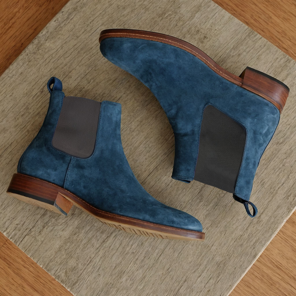 Blue Suede Leather Seville Slip On Chelsea Boots Costoso Italiano Blue Suede Leather Seville Slip On Chelsea Boots Costoso Italiano