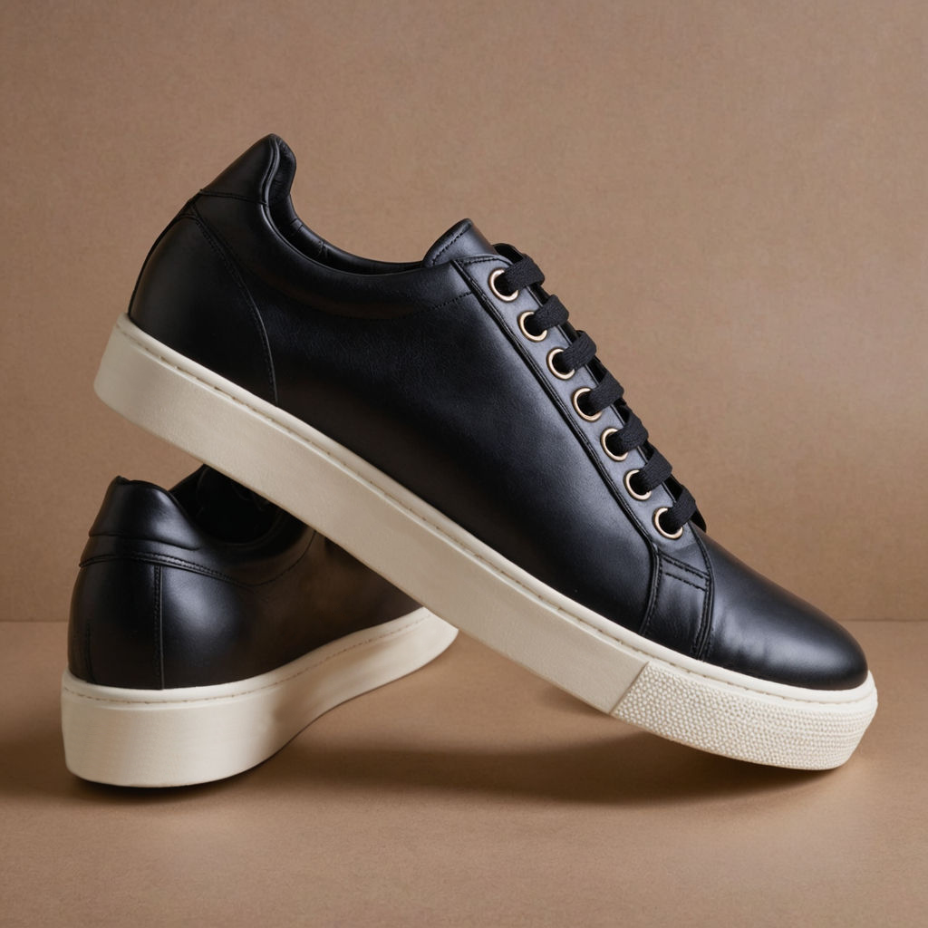 White Sole Black Low Top Leather Sneakers Black Leather Colombano