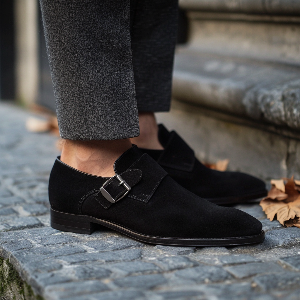 Black Suede Suede Double Monk Strap Black Suede Tito Monk Straps
