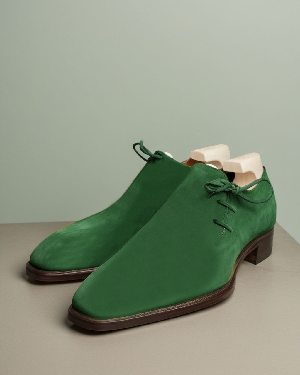 Green Suede Leather Camria Whole Cut Oxfords Green Suede Leather Camria Whole Cut Oxfords