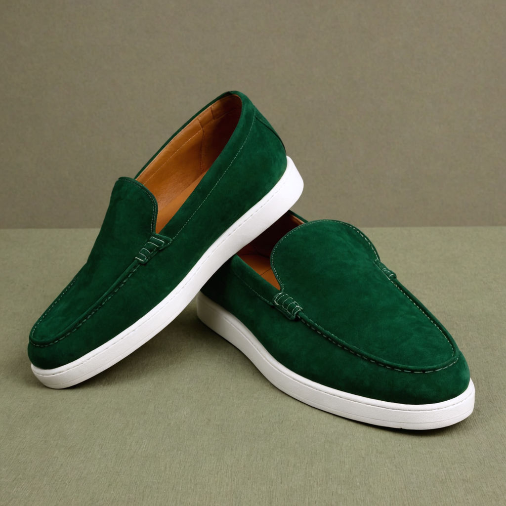 Dark Green Suede Leather Magnus Slip On Sneakers - Main Image