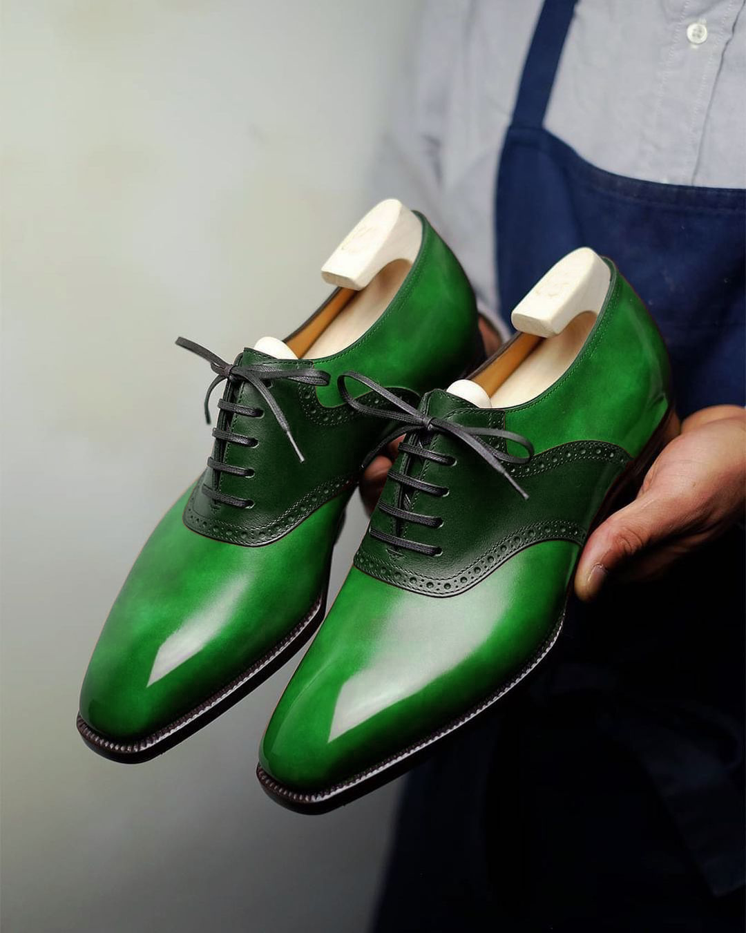 Green Leather Elowen Brogue Oxfords - Formal Shoes