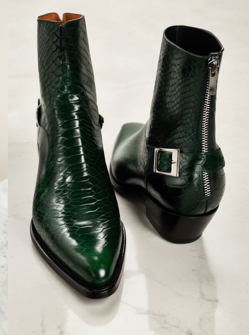 Green Croc/Python/Snake Animal Print Leather Alessia Slip On