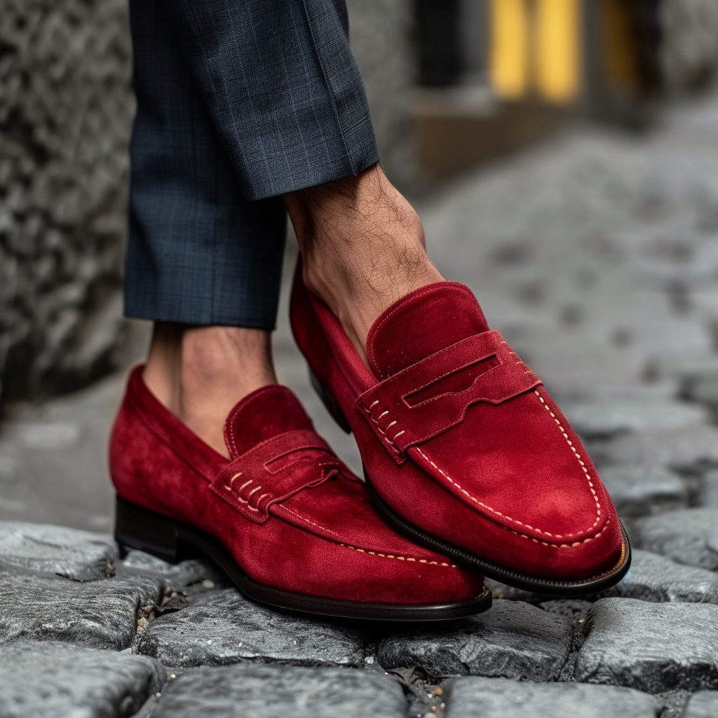 Red Suede Leather Osvaldo Slip On Loafer Shoe