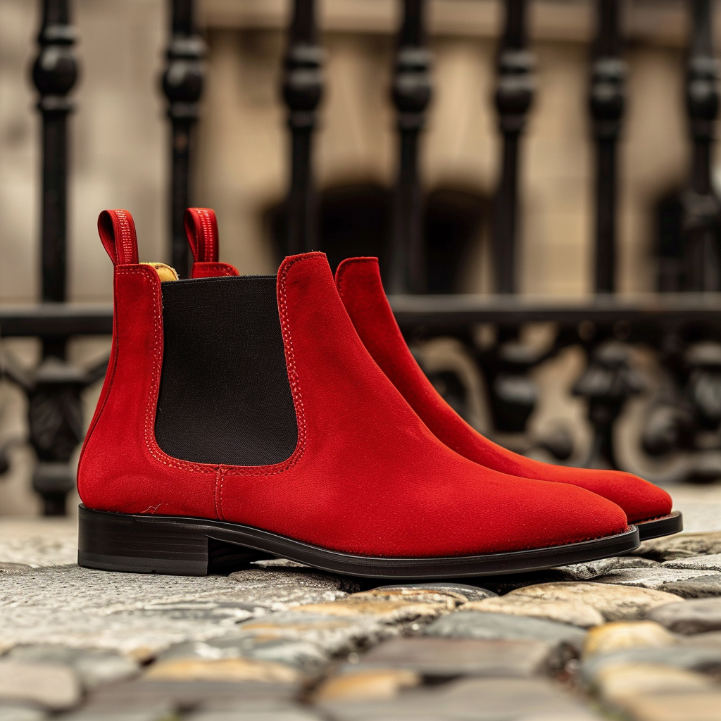 Red Suede Leather Ilario Slip On Chelsea Boot Costoso Italiano