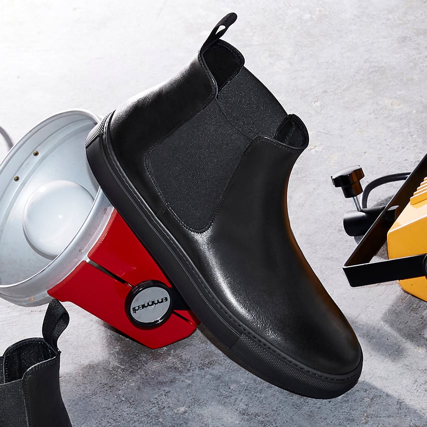 Black Leather Devin High Top Chelsea Sneaker Boots - AW24