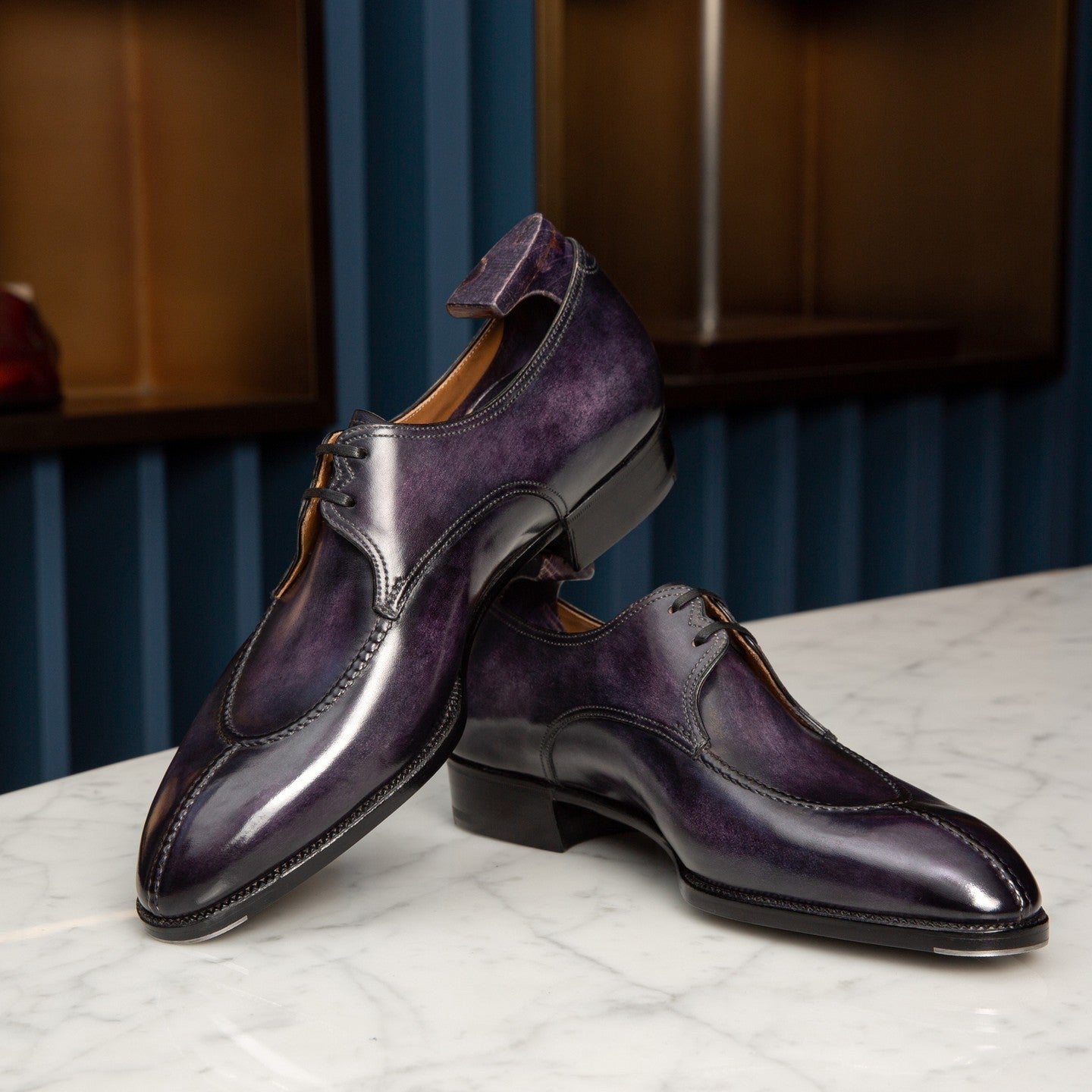 Purple Leather With Royal Finish Derby Shoes