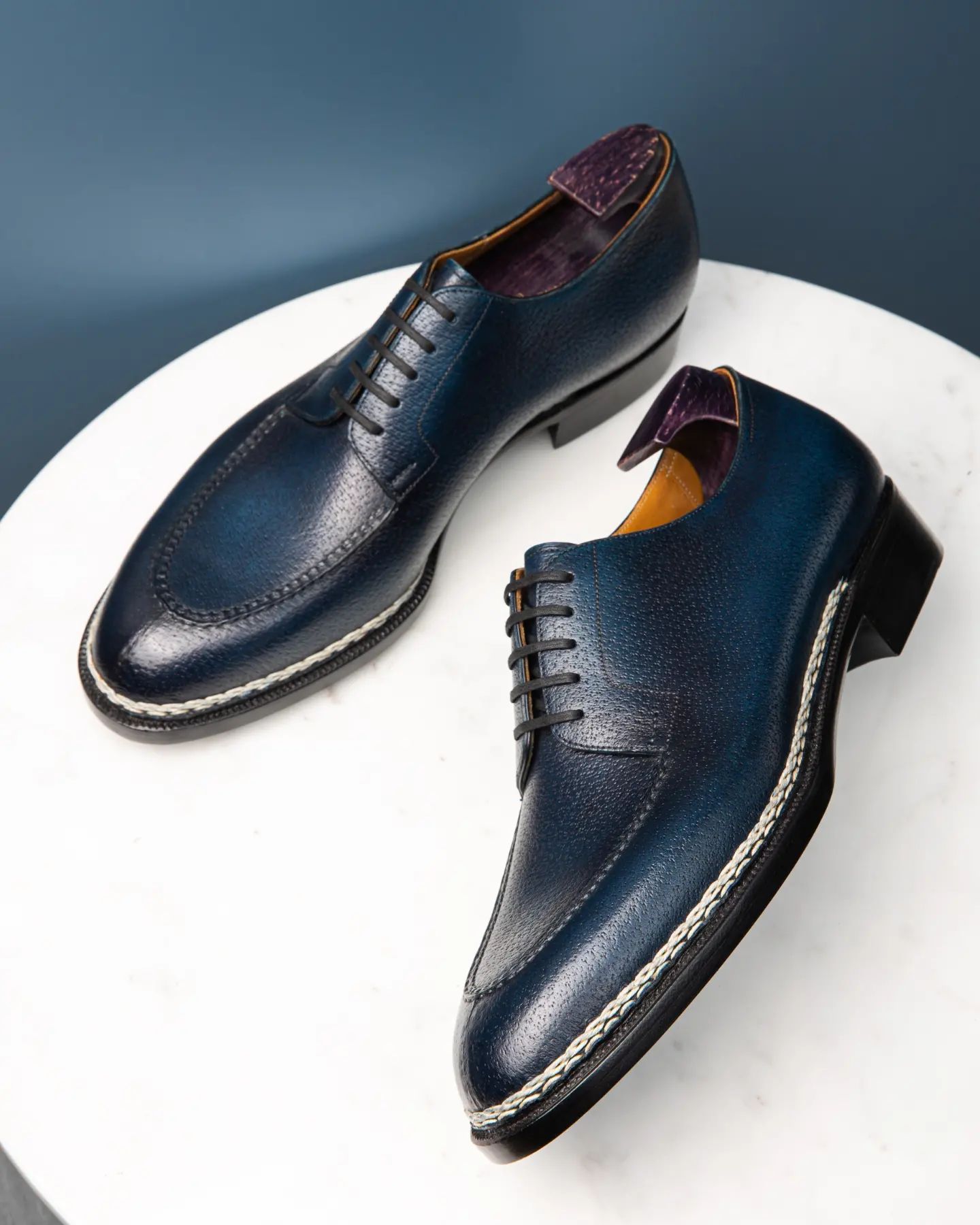 Navy Blue Derby Leather Dress Shoe Handmade Navy Blue Leather Derby Dress Shoes - Etsy main image 3