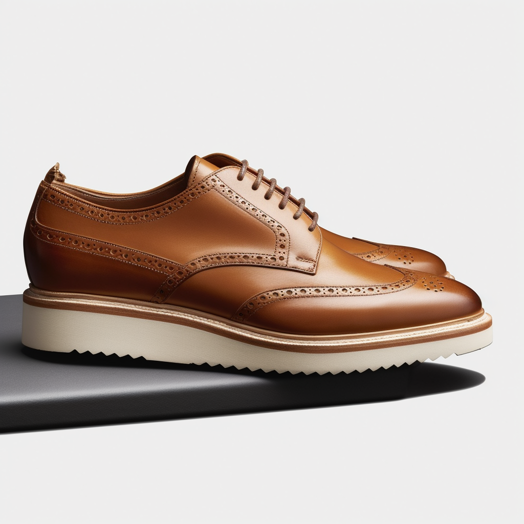 Tan Leather Ophira Lace Up Brogue Derby Shoes with White  display picture 1