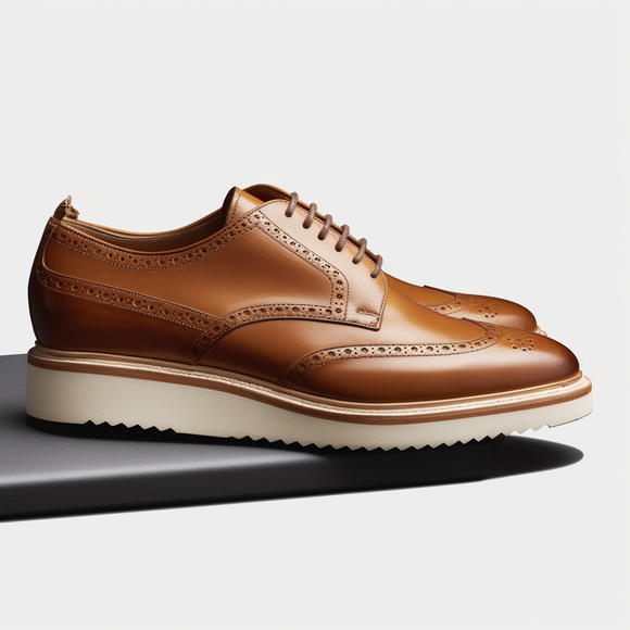 Tan Leather Ophira Lace Up Brogue Derby Shoes with White Sole - Summer 2024 Collection