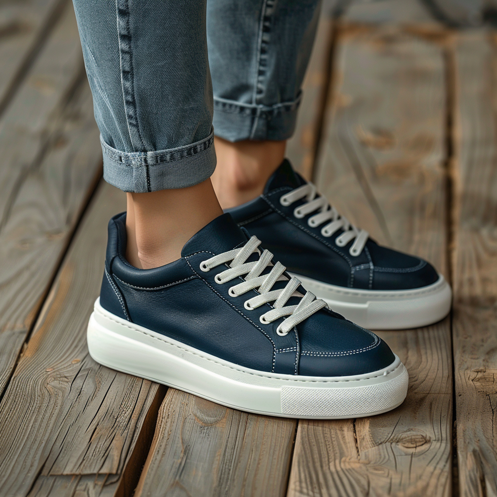 Navy leather slip on sneakers shop