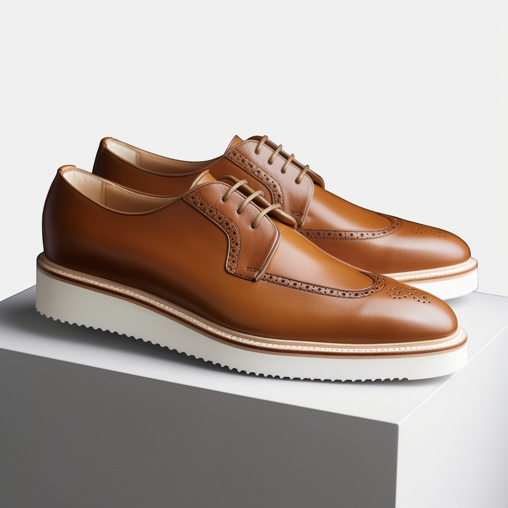 Tan Leather Theron Lace Up Brogue Derby Shoes with White Sole