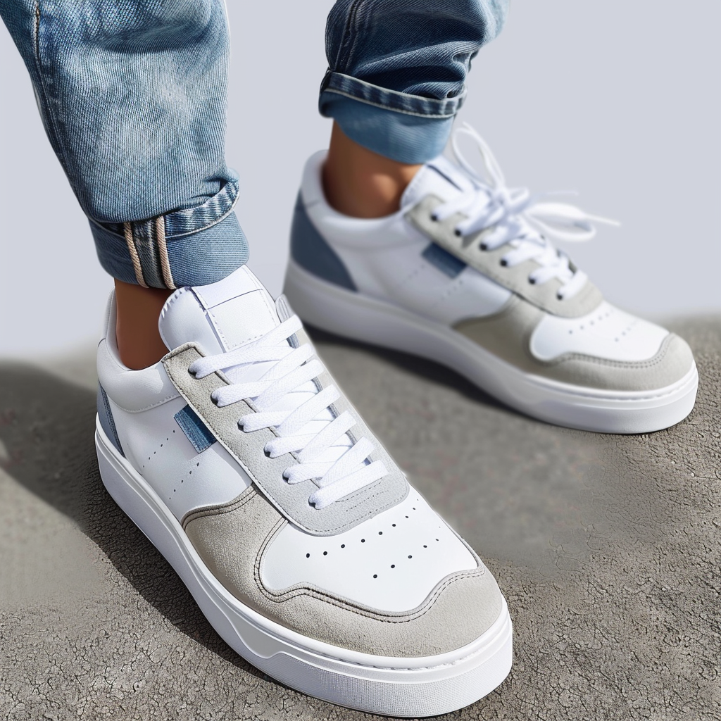 Grey & White Leather Minty Movers Lace-Up Sneakers with White Sole - S – Costoso Italiano