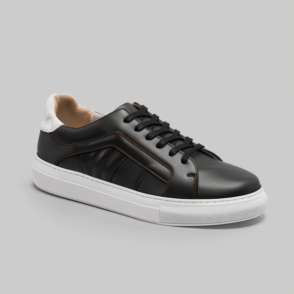 Sneaker Black And White Leather Trainers Mens Black Leather Lace