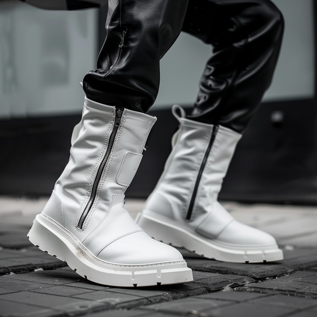 White Leather Rapid Rovers Zipper Boots Summer 2024 Collection