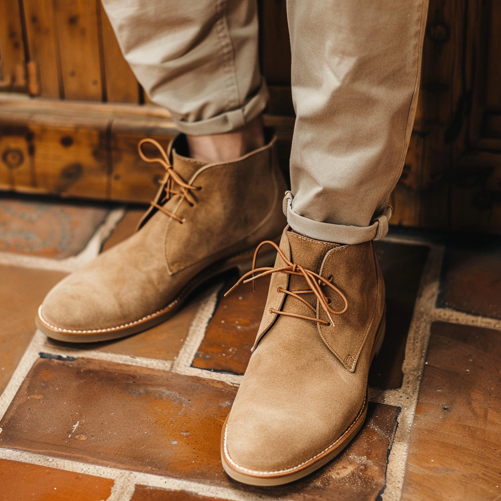Tan Suede Sahara Step Chukka Desert Boots with Leather Sole Summer 2024 Collection