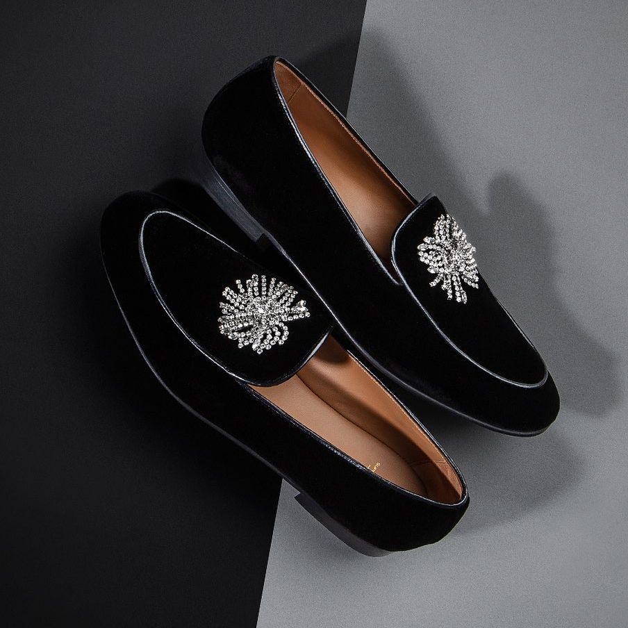 Loafers Brooches Shoes Black Suede Leather Girasole Loafers