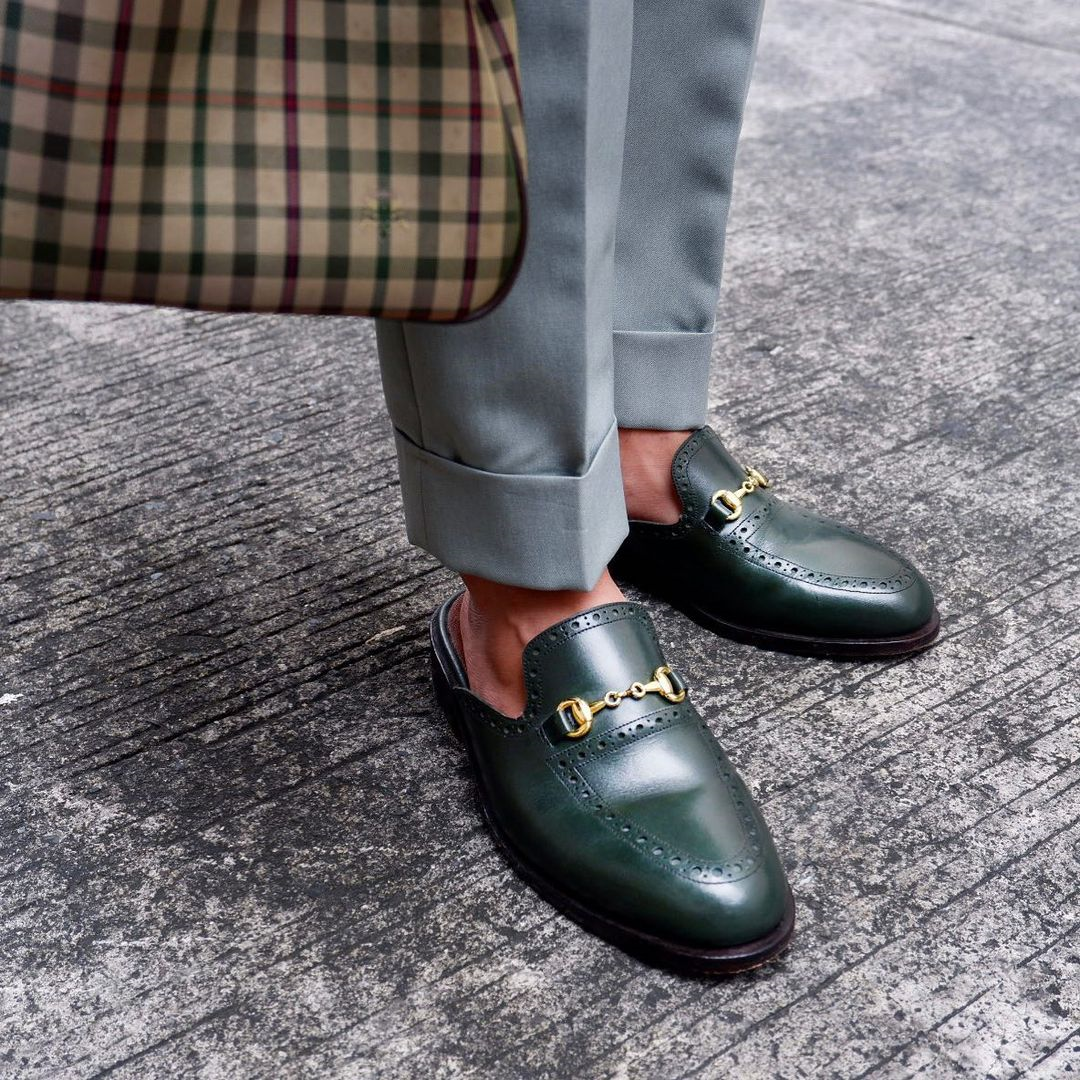 Mens green top gucci loafers