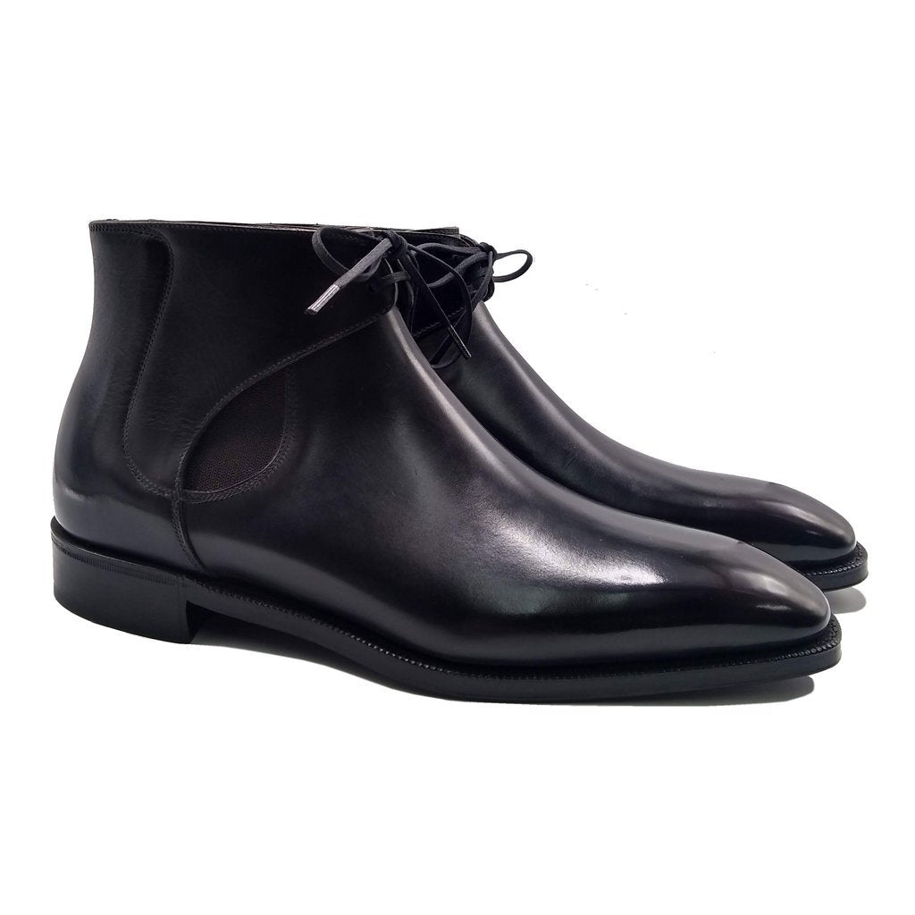Flat Feet Shoes Black Leather Cowra Chelsea Boots with Arch