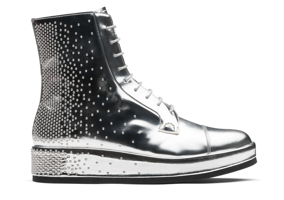 Silver Leather Spike Studded Gleno Derby Boots