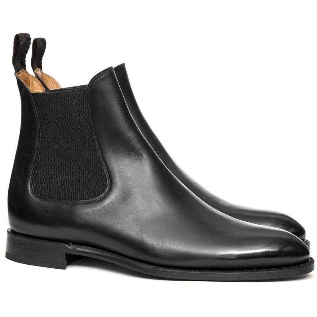 Flat Feet Shoes Black Leather Fenland Slip On Chelsea Boots with