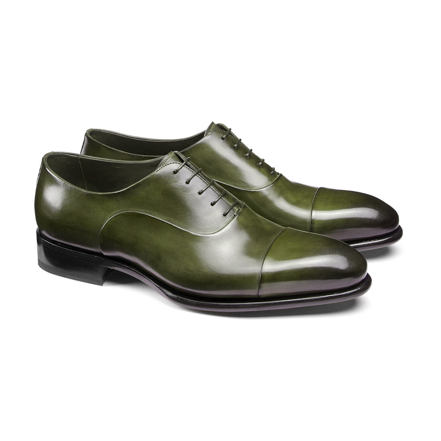 Olive Green Leather Woodford Balmoral Toe Cap Oxfords 