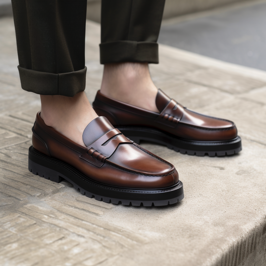 Brown Leather Prestige Penny Loafers with Chunky Sole SS23