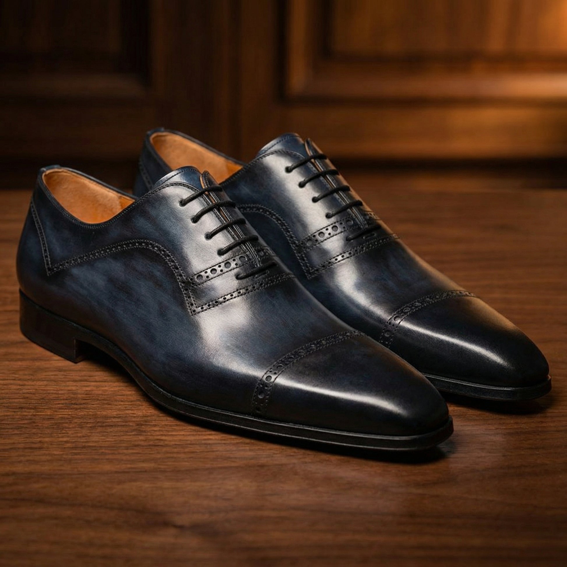 Navy Blue Leather Crofton Brogue Oxfords