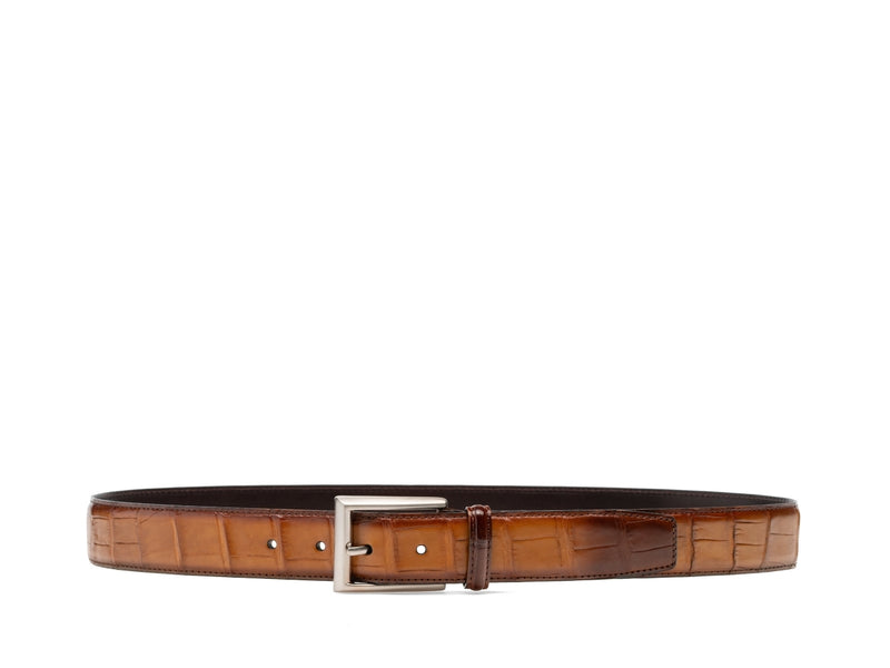 Tan Croc Print Italian Leather Centennial Belt