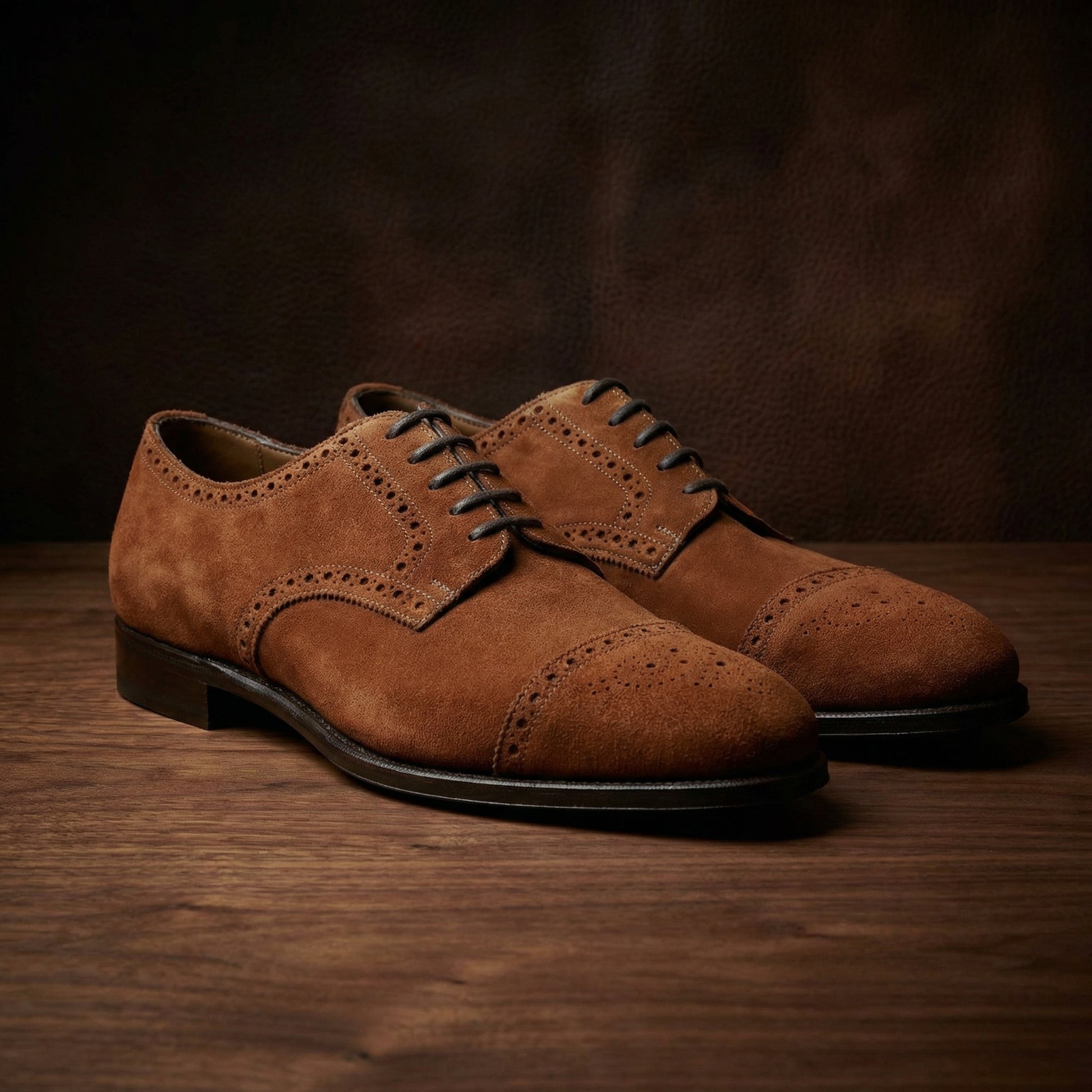 Height Increasing Tan Suede Friars Brogue Derby Shoes