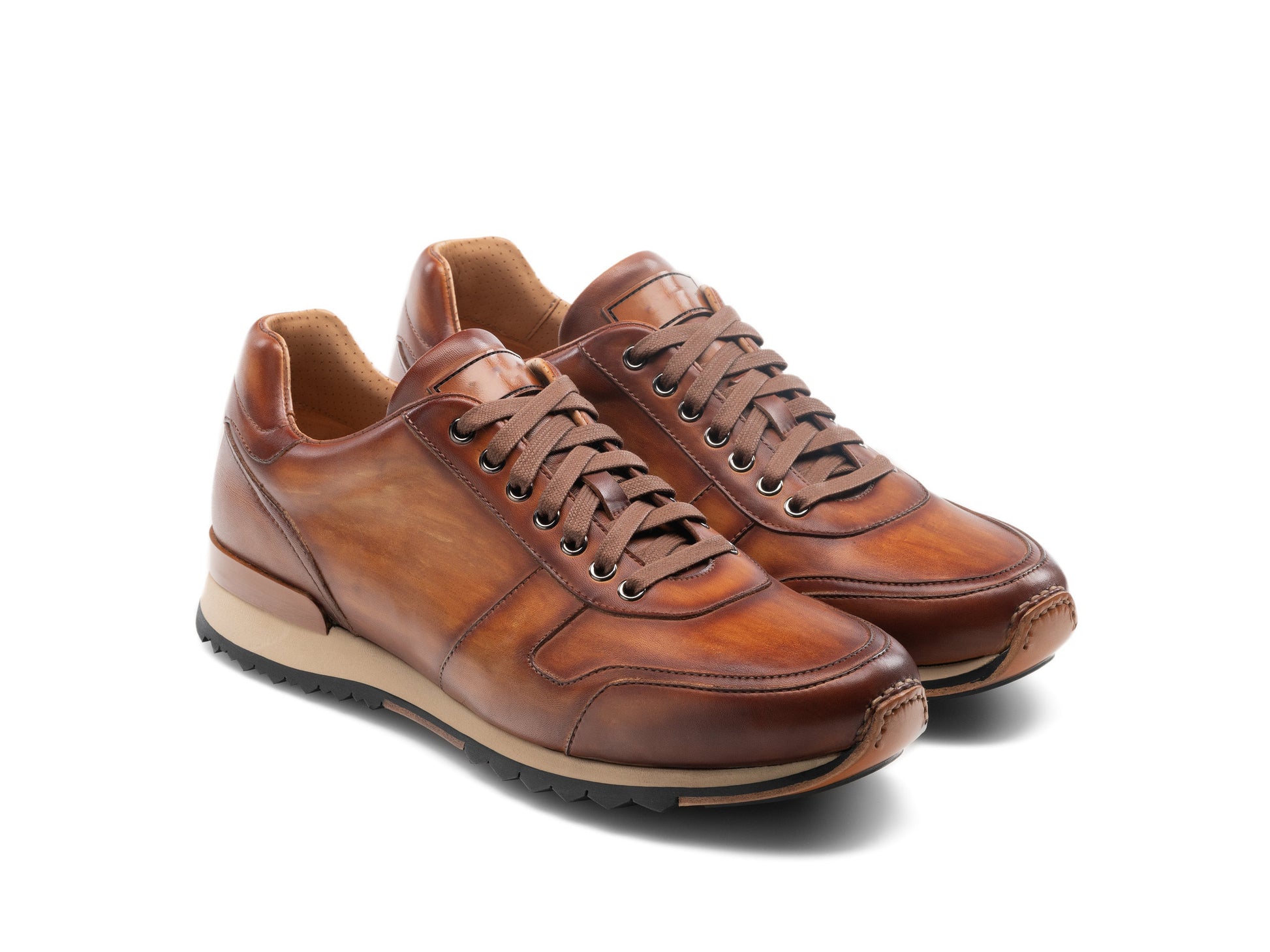 Tan Italian Leather Labasa Lace Up Sneakers