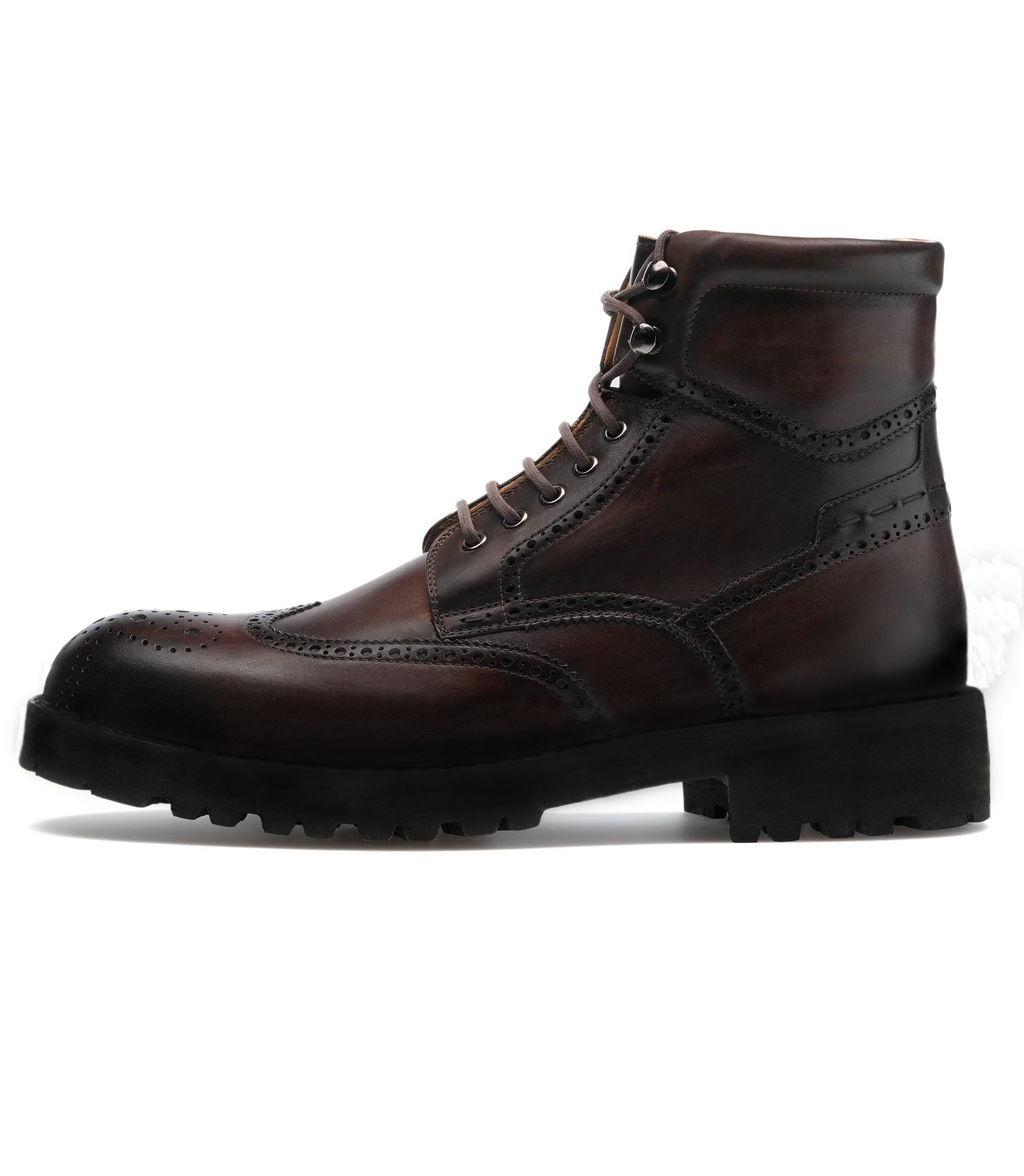 Flat Feet Shoes - Brown Leather Troyes Chunky Derby Boots with Arch Support - Hiking and Trekking Boots