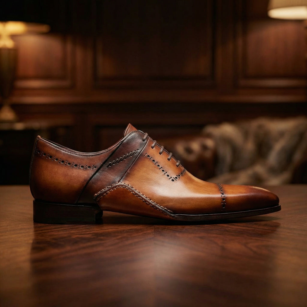 Height Increasing Tan Leather Canberra Oxfords Shoes