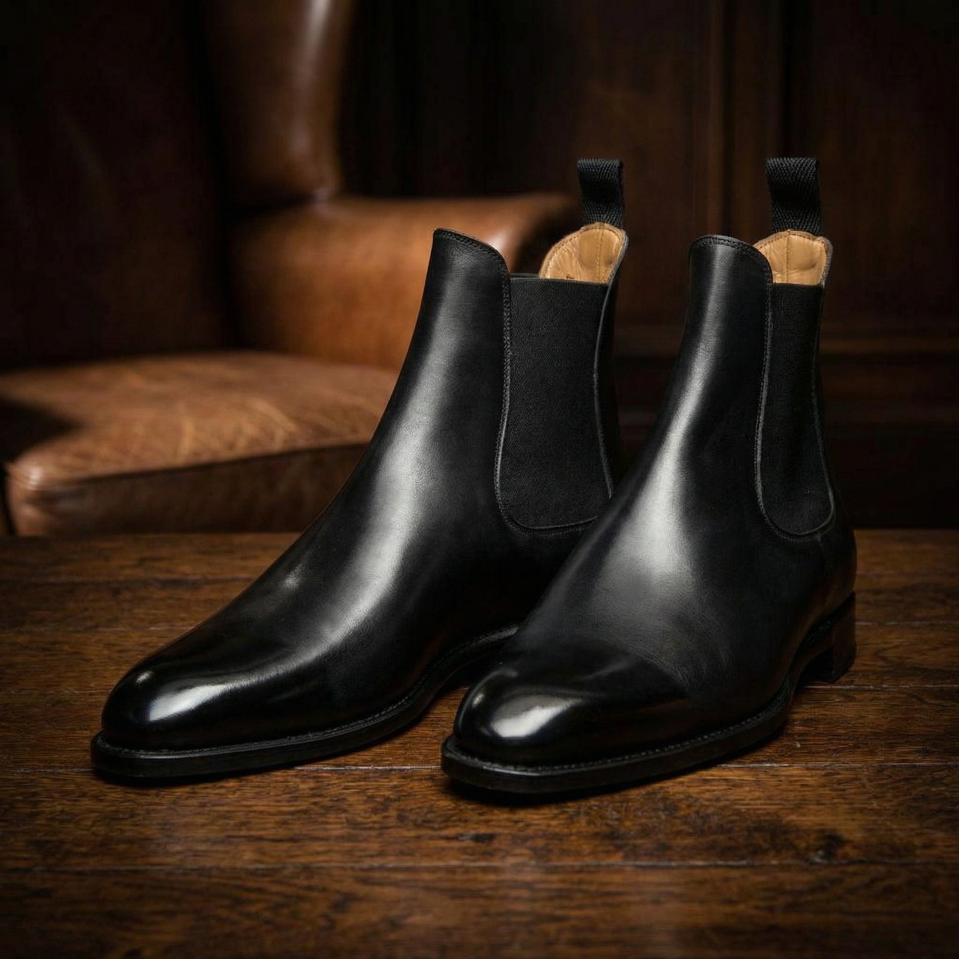 Height Increasing Black Leather Fenland Slip On Chelsea Boots - ITALIAN AW26
