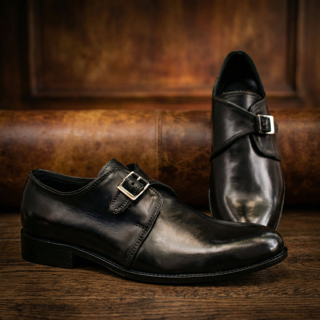 Black Leather Bromley Monk Straps