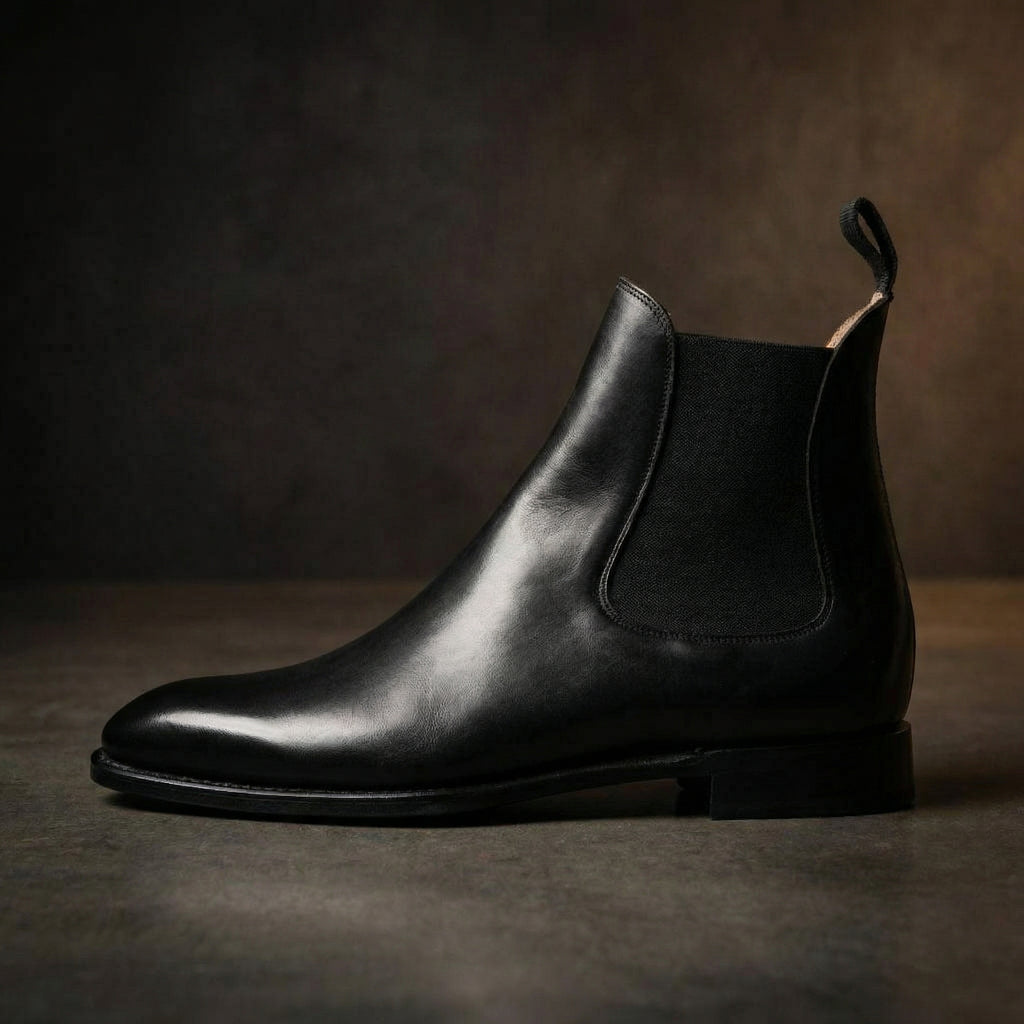 Height Increasing Black Leather Fenland Slip On Chelsea Boots - ITALIAN AW26