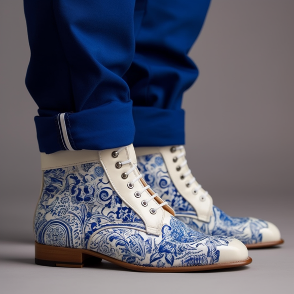 White Printed Leather Boot Peshawari Loafers | Wedding Shoes for Groom | Shoes for Haldi Mehendi Sangeet