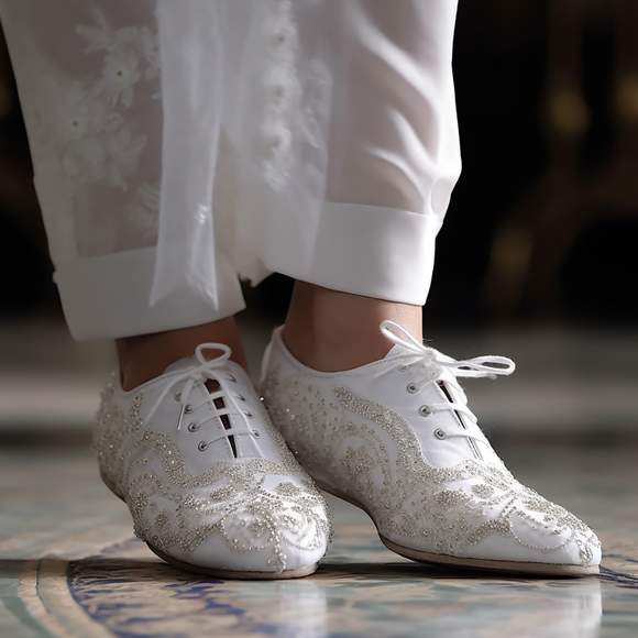 White Velvet Hand Embroidery Work Peshawari Loafers | Wedding Shoes for Groom | Shoes for Haldi Mehendi Sangeet