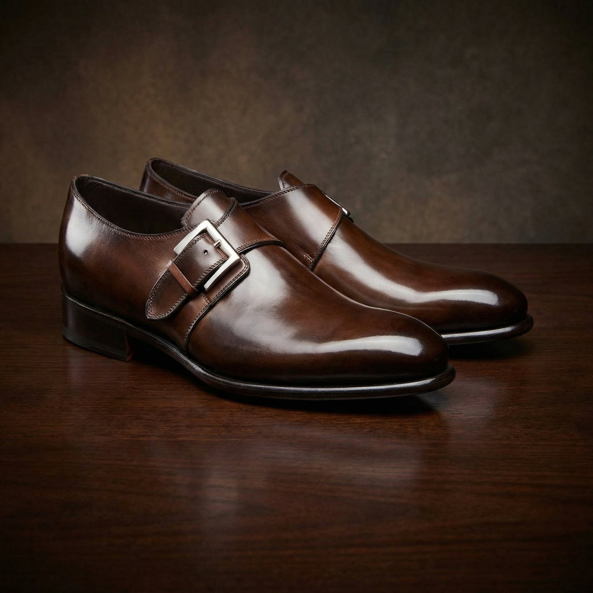 Height Increasing Brown Leather Bromley Monk Straps