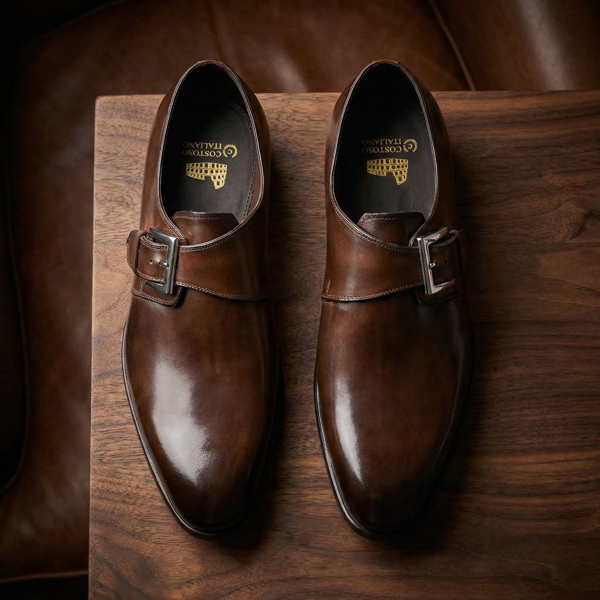 Height Increasing Brown Leather Bromley Monk Straps