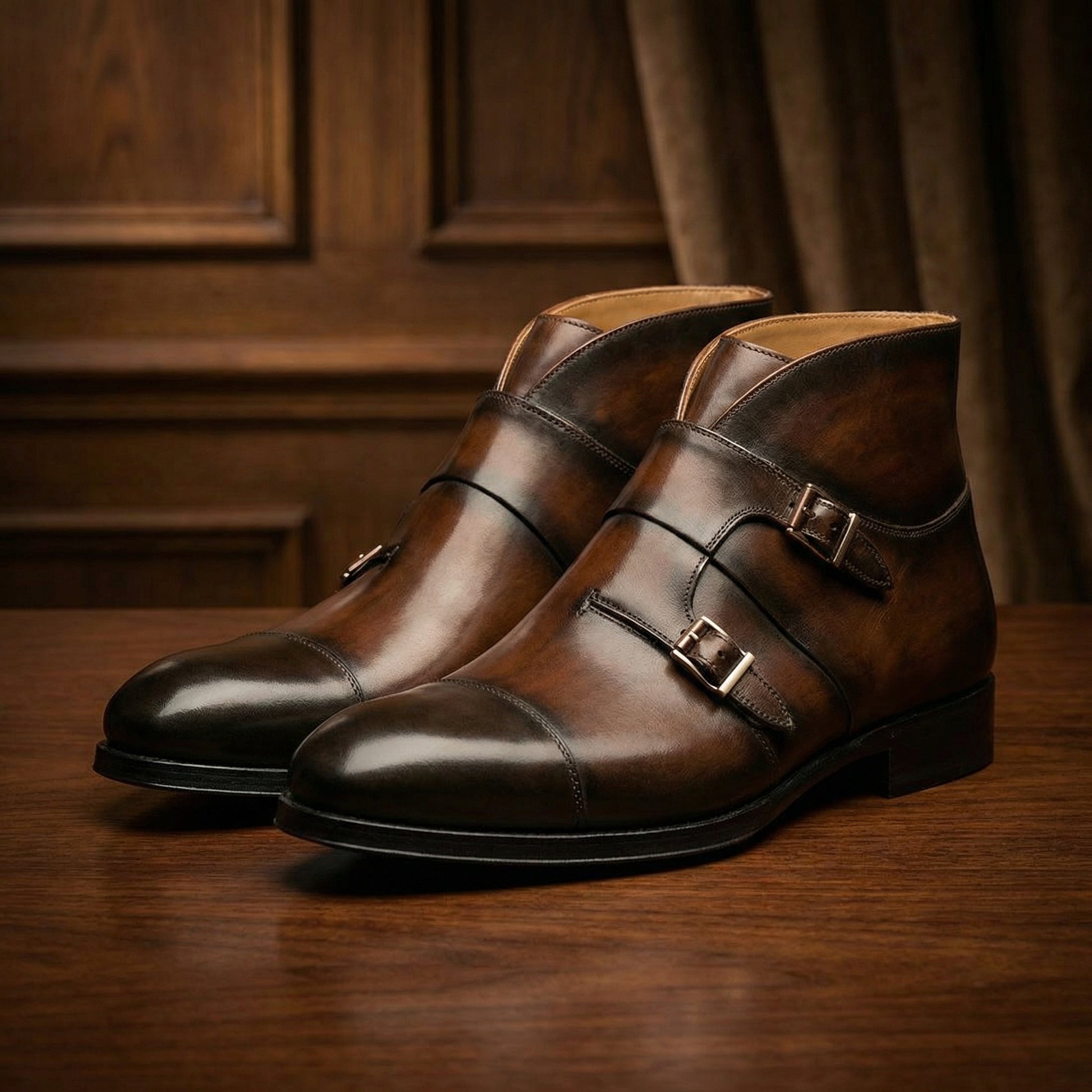 Brown Leather Cosham Monk Strap Boots