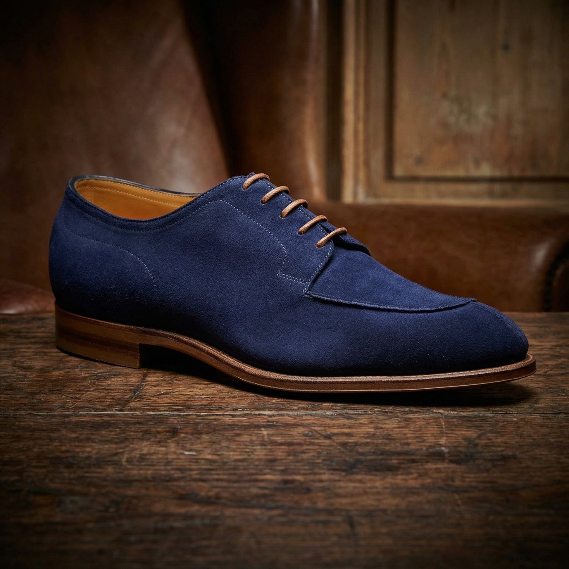 Navy Blue Suede Hamlet Derby Shoes