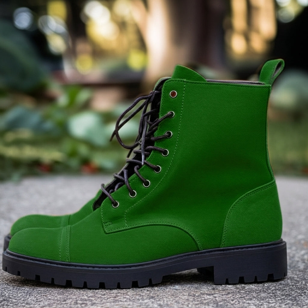 Green Suede Leather Belinda Chunky Hiking Combat Lace Up Zipper Boots