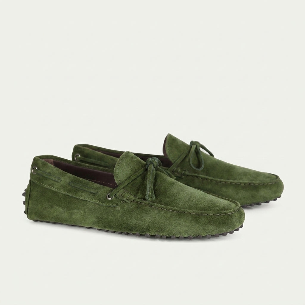 Olive Green Suede Leather Oriela Driving Loafers - AW24 - ITALIAN AW26
