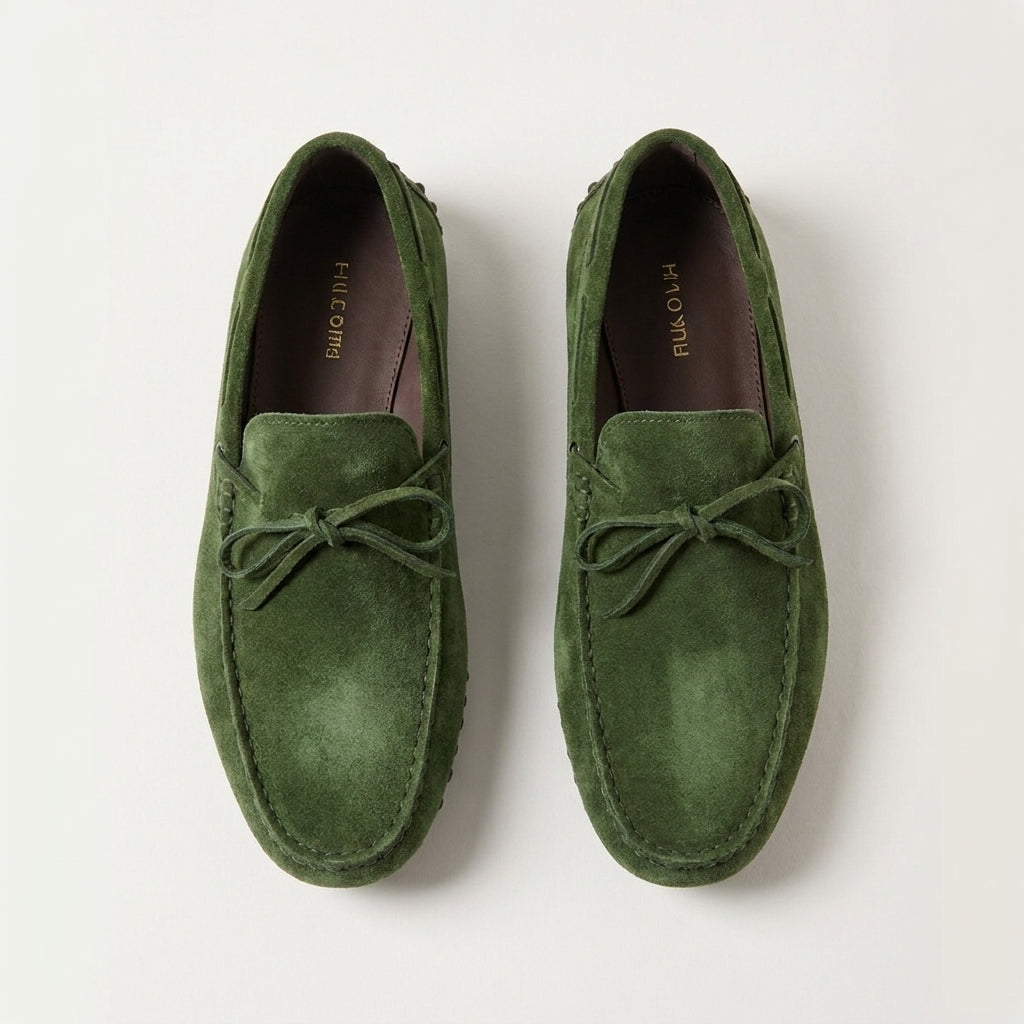 Olive Green Suede Leather Oriela Driving Loafers - AW24 - ITALIAN AW26