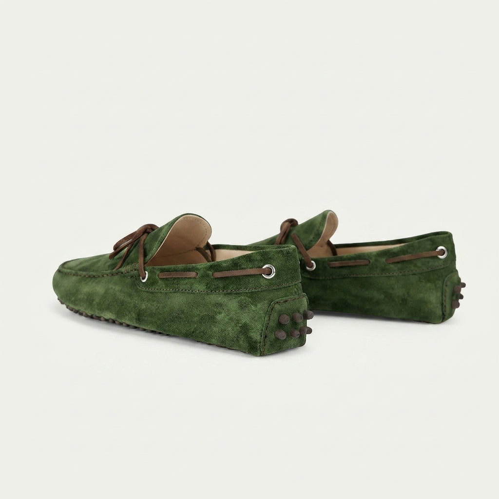 Olive Green Suede Leather Oriela Driving Loafers - AW24 - ITALIAN AW26