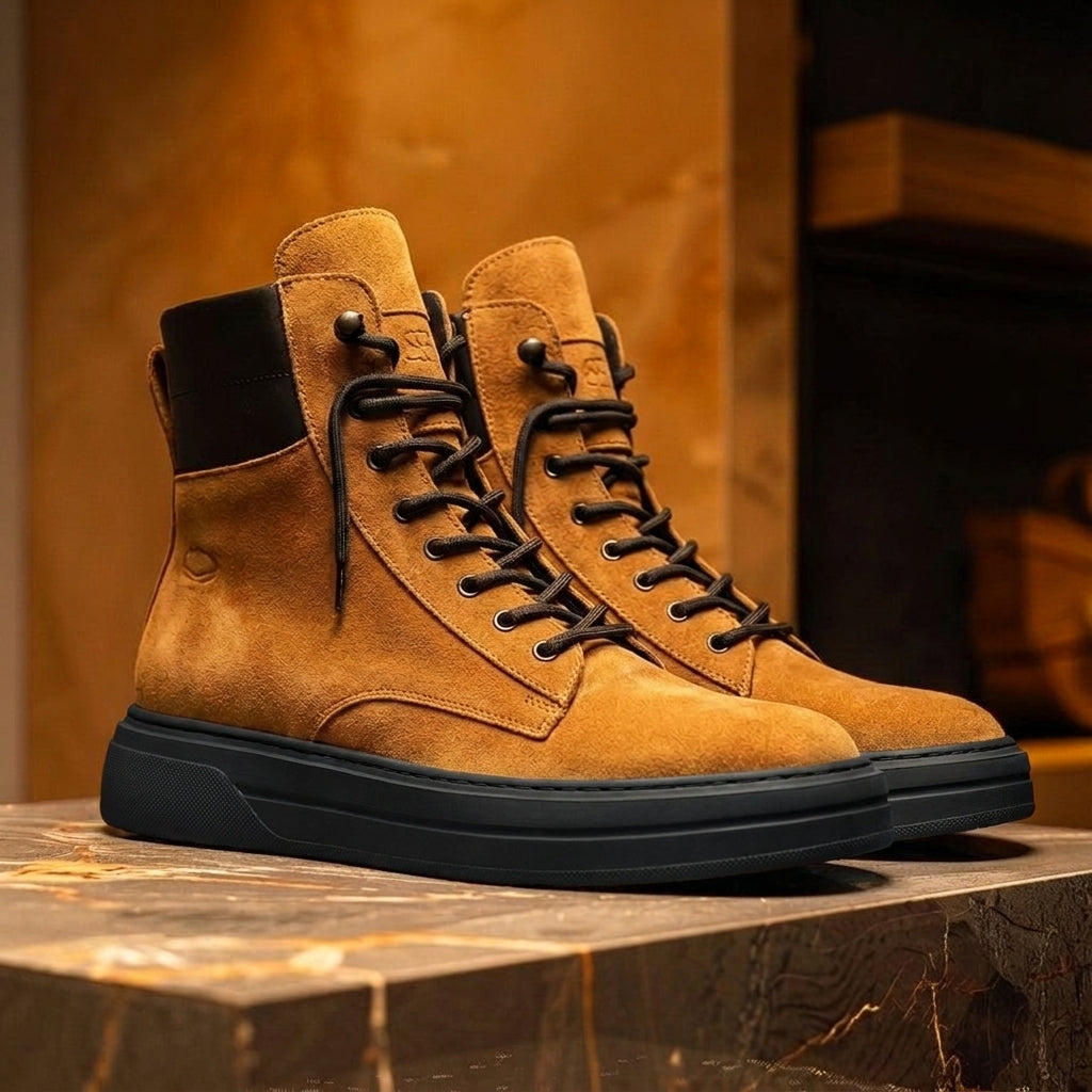 Tan Suede Leather Elvio Combat Boot
