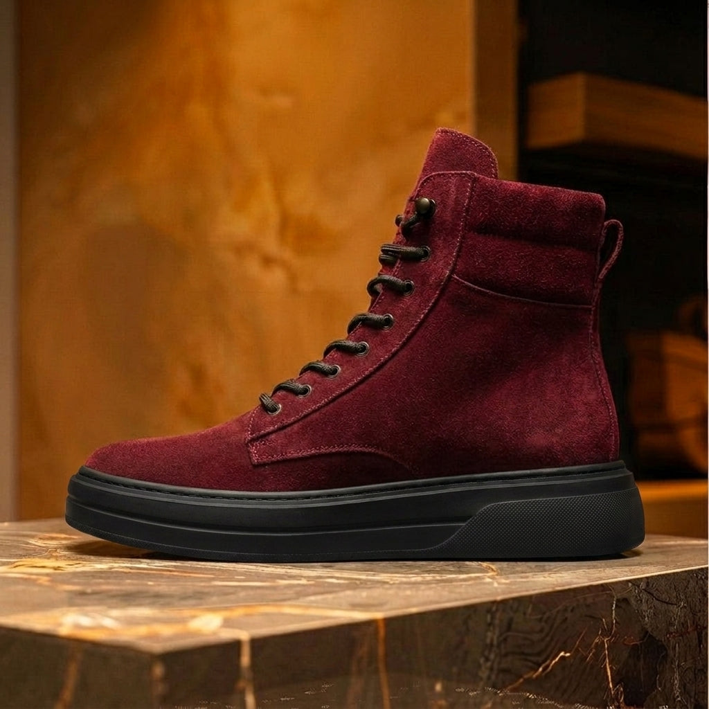 Burgundy Suede Leather Elvio Combat Boot