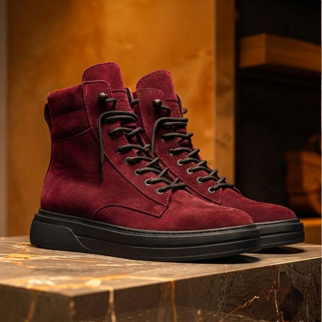 Burgundy Suede Leather Elvio Combat Boot